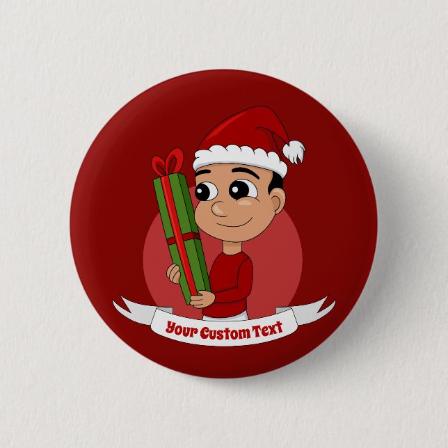 Niedlicher Weihnachtsjunge Cartoon Button (Vorderseite)