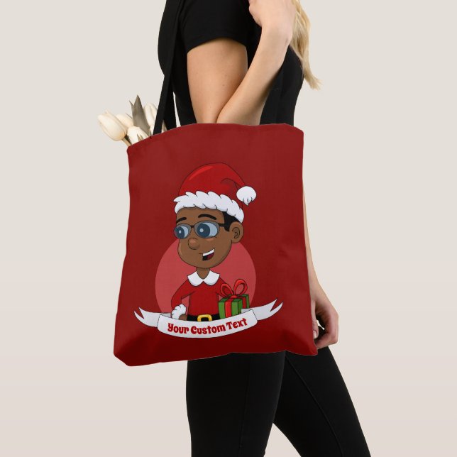 Niedlicher Weihnachtsjunge Cartoon Tote Tasche (Von Nahem)