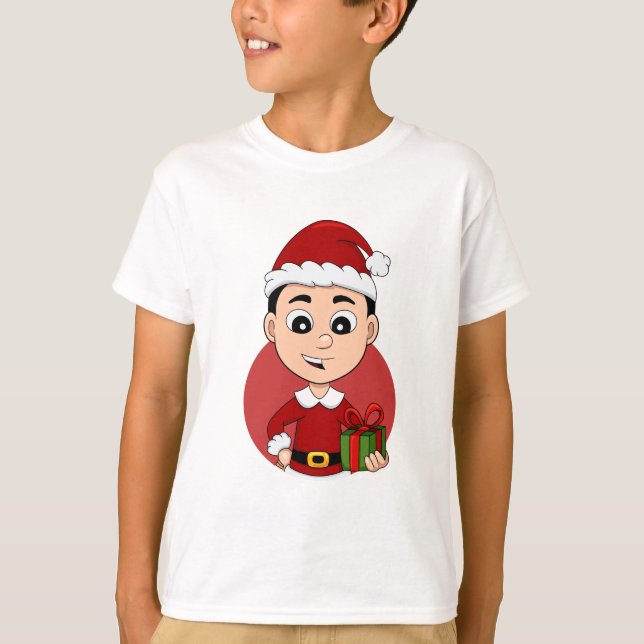Niedlicher Weihnachtsjunge mit schwarzem Haar T-Shirt (Vorderseite)
