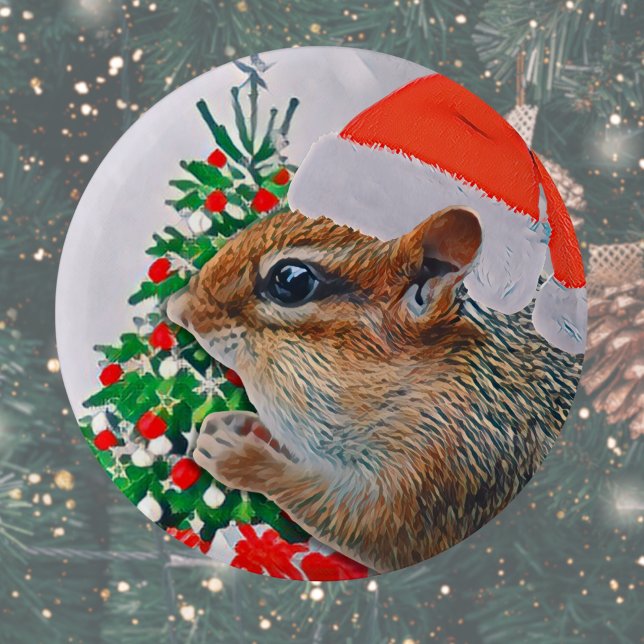Niedlicher Weihnachtskalender Button (Cute chipmunk Christmas button pin makes a great stocking stuffer or Christmas party favor. )