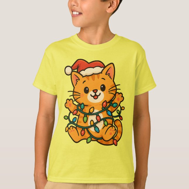 Niedlicher Weihnachtskatzen-T - Shirt für Kinder (Vorderseite)