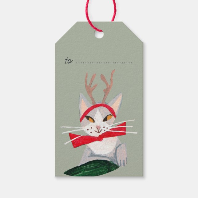 Niedlicher Weihnachtskatzenrentierurlaub Geschenkanhänger (Vorderseite)