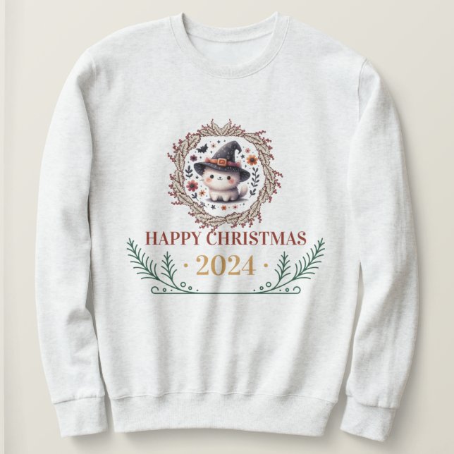 Niedlicher WeihnachtskatzenT - Shirt 2024 - Feiert (Design vorne)