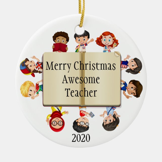 Niedlicher Weihnachtskids-Cartoon für Lehrer Keramik Ornament (Vorne)