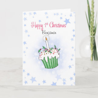Niedlicher Weihnachtskleiner kuchen für das erste Feiertagskarte