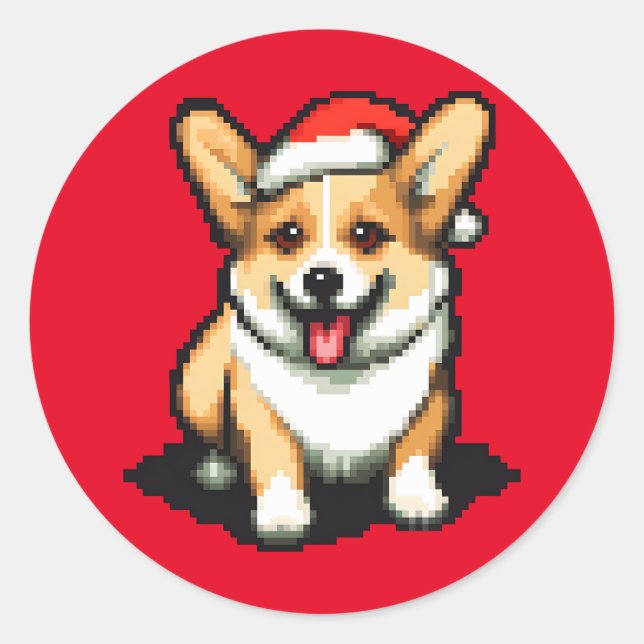 Niedlicher Weihnachtskorgi in Weihnachtsmannmütze  Runder Aufkleber (Vorderseite)
