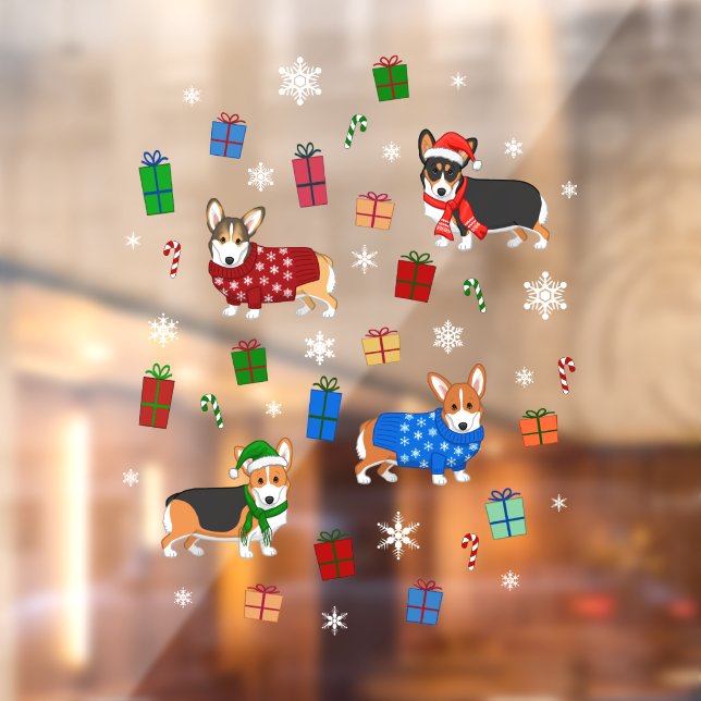 Niedlicher Weihnachtskorgis in Hats & Sweaters Fensteraufkleber (Blatt 2)