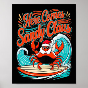 Niedlicher Weihnachtskrab Pub Weihnachtsmannmütze Poster