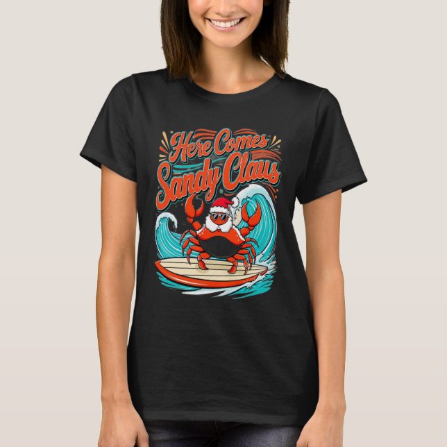 Niedlicher Weihnachtskrab Pub Weihnachtsmannmütze T-Shirt (Vorderseite)