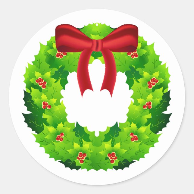 Niedlicher Weihnachtskranz mit rotem Ribbon-Aufkle Runder Aufkleber (Vorderseite)