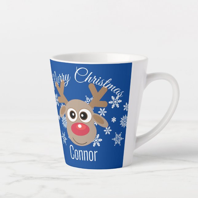 Niedlicher Weihnachtskriptortyp Blaue Schneeflocke Milchtasse (Rechts)
