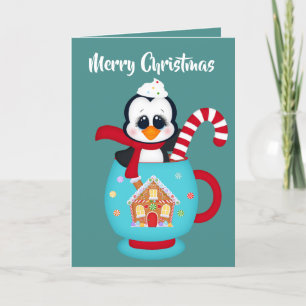 Niedlicher Weihnachtskuchen-Pinguin Feiertagskarte