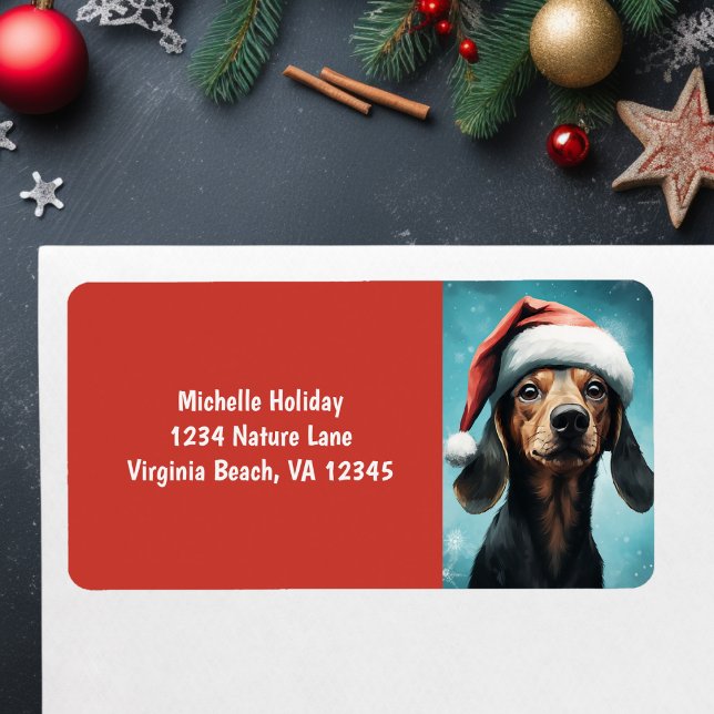 Niedlicher Weihnachtslieder Dackel Weihnachten Adressaufkleber (Cute Santa Puppy Dog Dachshund Christmas Address Label)