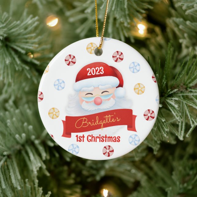 Niedlicher Weihnachtsmann 1. Weihnachtsfeier Keramik Ornament (Baum)