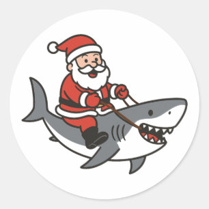 Niedlicher Weihnachtsmann Auf dem Weg zum Hai Runder Aufkleber