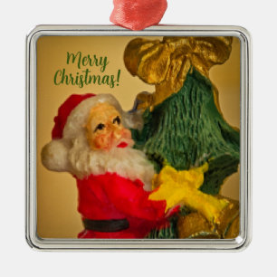 Niedlicher Weihnachtsmann auf Weihnachtsbaum Vinta Ornament Aus Metall