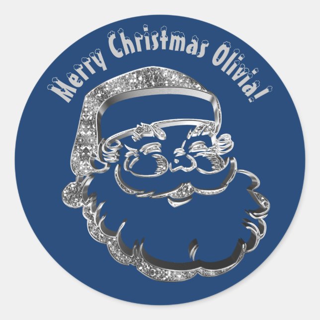 Niedlicher Weihnachtsmann Blau Silbergrau Weihnach Runder Aufkleber (Vorderseite)