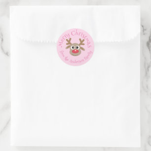 Niedlicher Weihnachtsmann-Cartoon Girly Pink Runder Aufkleber