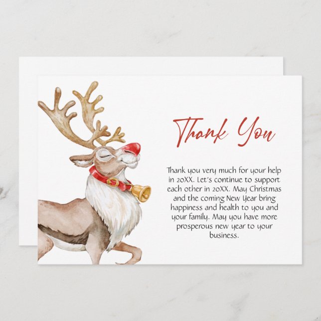 Niedlicher Weihnachtsmann-Cartoon Reindeer Grußurl Dankeskarte (Vorne/Hinten)