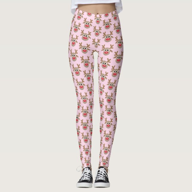 Niedlicher Weihnachtsmann-Cartoon Rentier Pattern  Leggings (Vorderseite)