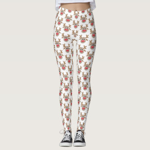 Niedlicher Weihnachtsmann-Cartoon Rentier Pattern Leggings