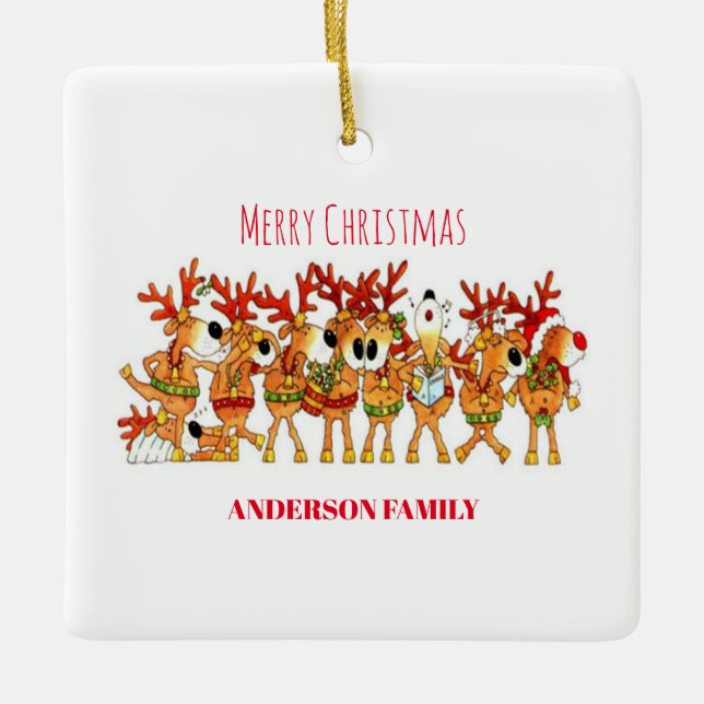 Niedlicher Weihnachtsmann, der Keramik singen Keramikornament (Vorderseite)