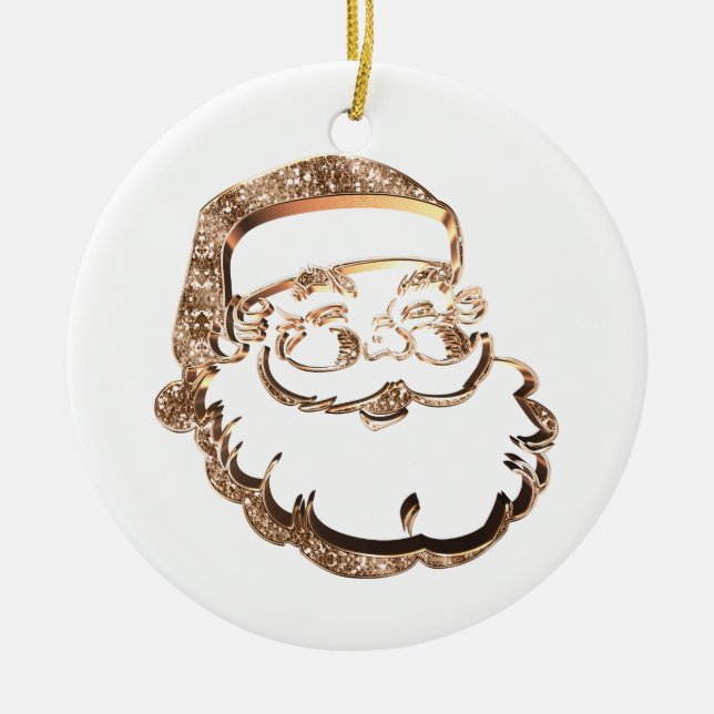 Niedlicher Weihnachtsmann Elegantes Gold und Weiß Keramik Ornament (Vorne)