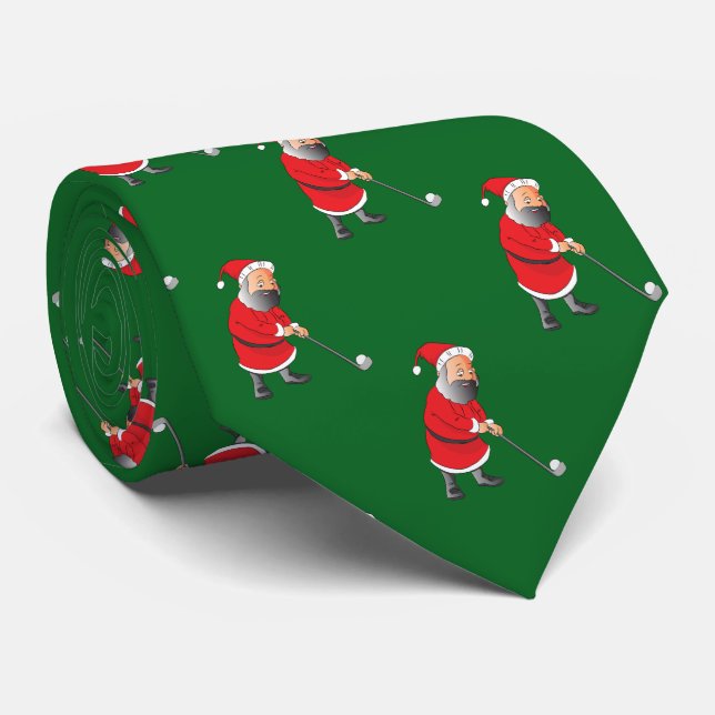Niedlicher Weihnachtsmann Golf Green Holiday Krawatte (Gerollt)