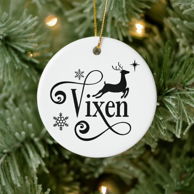 Niedlicher Weihnachtsmann heißt Vixen Weihnachten Keramik Ornament (Baum)