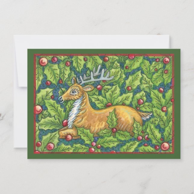 Niedlicher Weihnachtsmann im Wald mit Holly Einladung (Vorderseite)