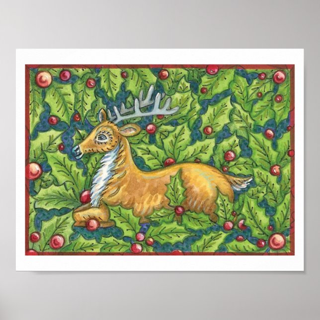 Niedlicher Weihnachtsmann im Wald mit Holly Poster (Vorne)