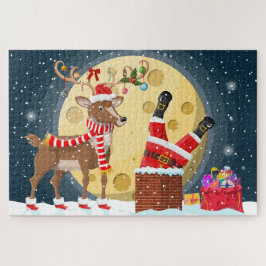 Niedlicher Weihnachtsmann in Chimney mit Rudolph Puzzle