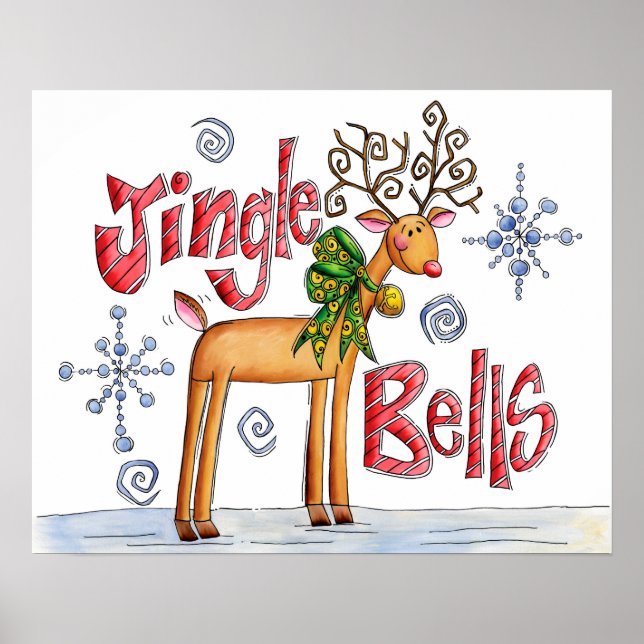 Niedlicher Weihnachtsmann, Jingle Bells Schneefloc Poster (Vorne)
