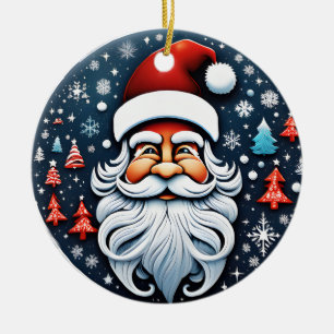Niedlicher Weihnachtsmann mit Bäumen Keramik Ornament