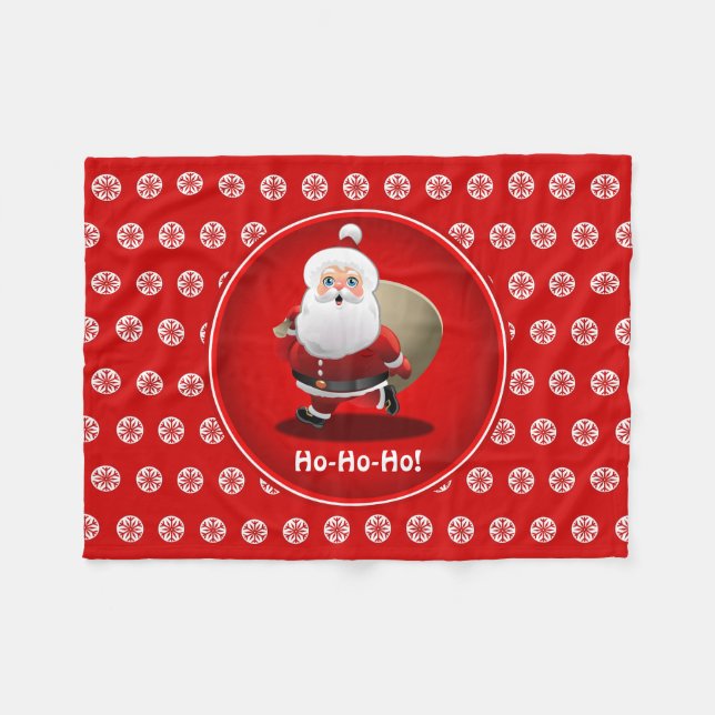 Niedlicher Weihnachtsmann mit einem Sack voll von Fleecedecke (Vorderseite (Horizontal))