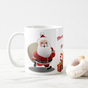 Niedlicher Weihnachtsmann mit einem Sack voll von Kaffeetasse