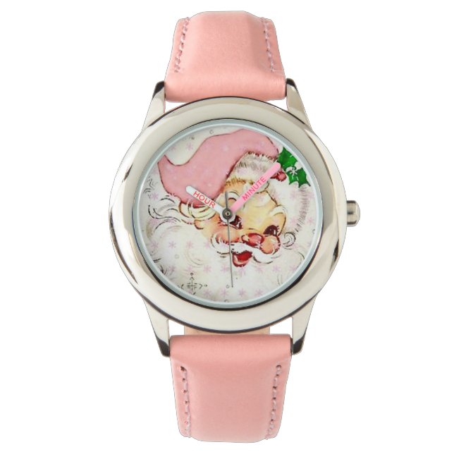 Niedlicher Weihnachtsmann mit rosa Hut Armbanduhr (Vorderseite)