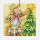 Niedlicher Weihnachtsmann mit Weihnachtsbaum-Star Keramikornament (Rückseite)