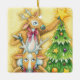 Niedlicher Weihnachtsmann mit Weihnachtsbaum-Star Keramikornament (Vorderseite)