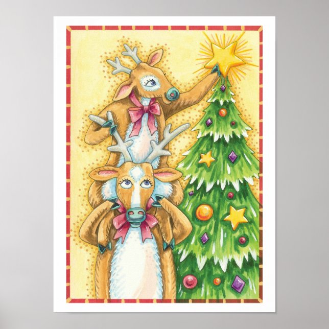 Niedlicher Weihnachtsmann mit Weihnachtsbaum-Star Poster (Vorne)