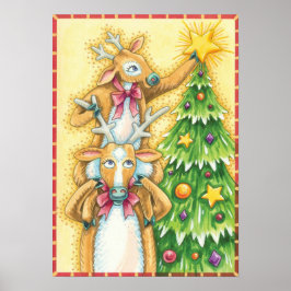 Niedlicher Weihnachtsmann mit Weihnachtsbaum-Star Poster