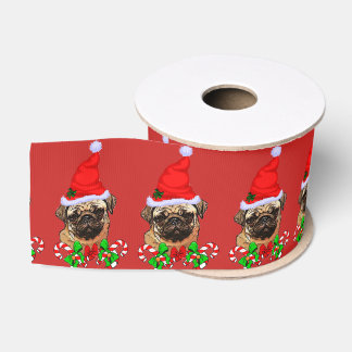 Niedlicher Weihnachtsmann Mops froh Ripsband