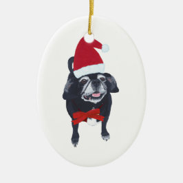 Niedlicher Weihnachtsmann-Mops Hund Weihnachtsschm Keramikornament