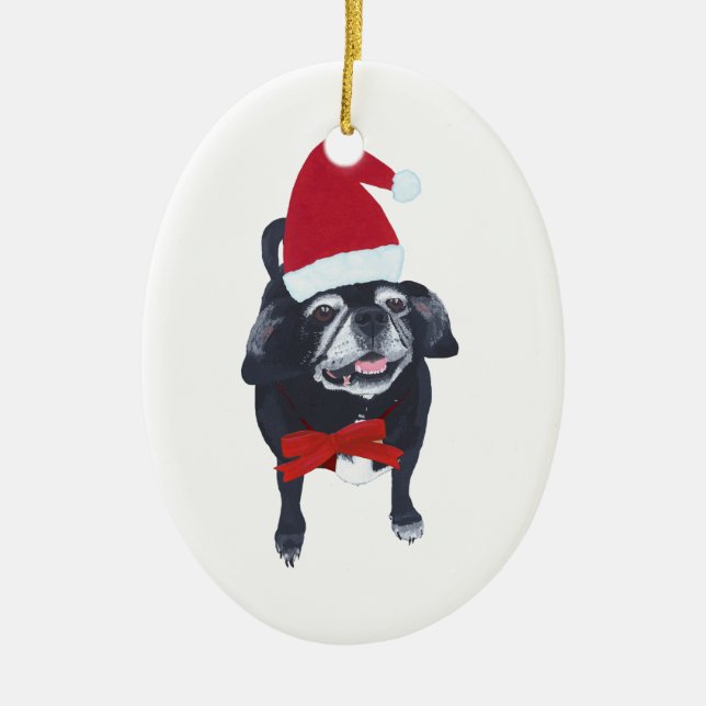 Niedlicher Weihnachtsmann-Mops Hund Weihnachtsschm Keramikornament (Vorne)