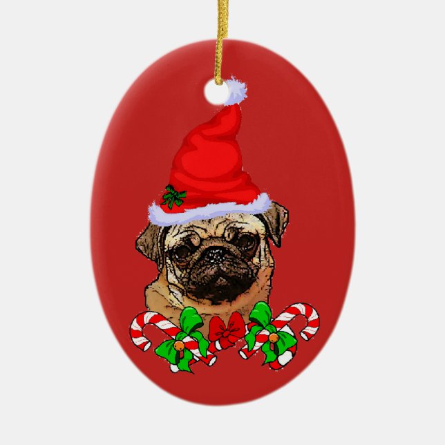 Niedlicher Weihnachtsmann Mops Liebe Weihnachten Keramik Ornament (Vorne)
