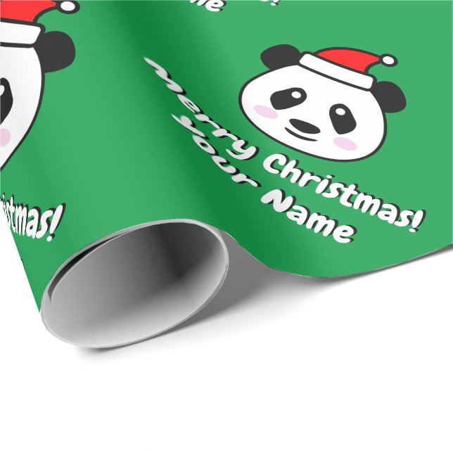 Niedlicher Weihnachtsmann-Panda-Bär personalisiert Geschenkpapier (Rolleneckpunkt)