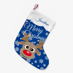 Niedlicher Weihnachtsmann Reindeer Blauer Name Kleiner Weihnachtsstrumpf