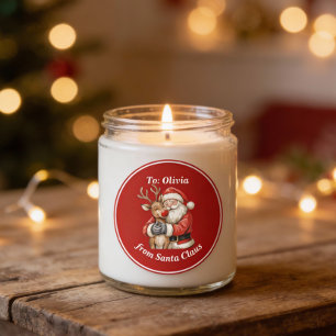 Niedlicher Weihnachtsmann & Reindeer Hug Custom Re Runder Aufkleber