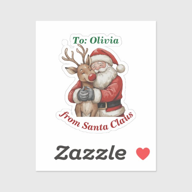 Niedlicher Weihnachtsmann & Reindeer Hug Custom Vi Aufkleber (Blatt)