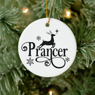 Niedlicher Weihnachtsmann-Rentier-Name Prancer Wei Keramik Ornament